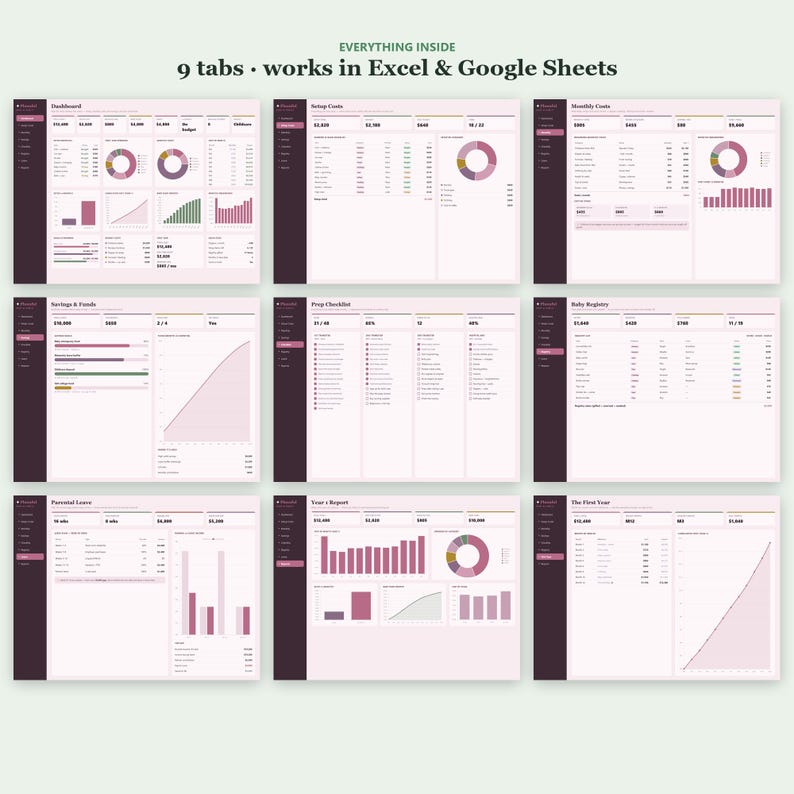 Baby Planer und Checkliste für neue Eltern | Baby-Einkaufsliste und Register Haushalt | Excel & Google Sheets Bild 10