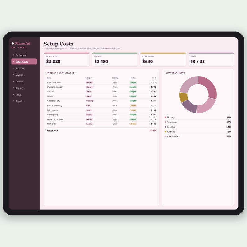 Baby Planer und Checkliste für neue Eltern | Baby-Einkaufsliste und Register Haushalt | Excel & Google Sheets Bild 2