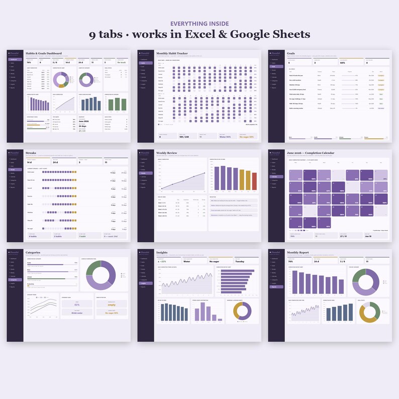 Habit Tracker Tabelle | tägliche Gewohnheit und Ziel-Tracker | Streifen-, Routine- und Tor-Planer | Excel & Google Sheets Bild 10
