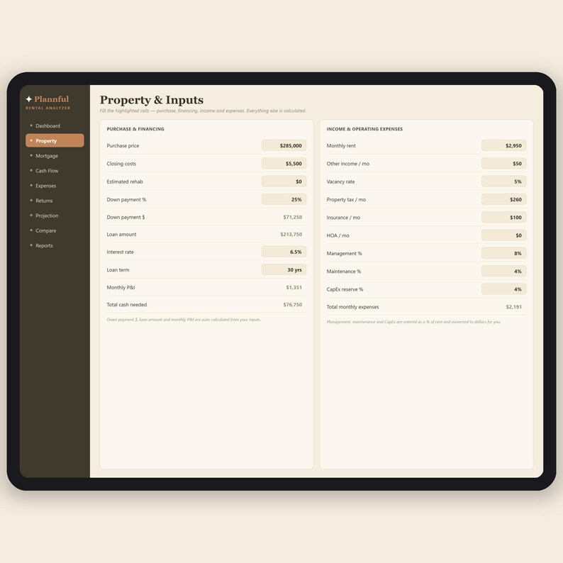 Rental Property Analyzer Spreadsheet | Real Estate Investment Calculator | Cap Rate and Cash Flow Deal Analyzer | Excel & Google Sheets imagen 2