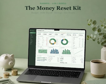 The Money Reset Kit | Budget, Debt Payoff, Savings and Net Worth Spreadsheet Bundle | Google Sheets and Excel | 4 Finance Templates