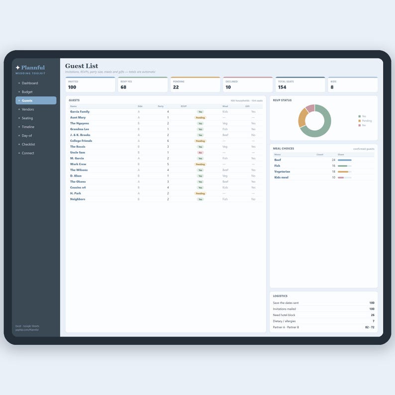 Ultieme bruiloftplannerbundel voor Google Spreadsheets en Excel, budget, gastenlijst, stoelindeling, tijdlijn en spreadsheetset checklist afbeelding 4
