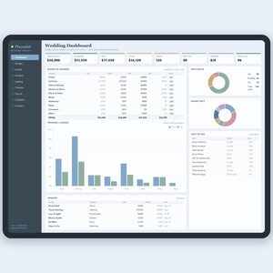 Plantilla todo en uno para planificar bodas: hoja de cálculo, control de presupuesto para Google Sheets y Excel, lista de invitados, plano de mesas y confirmación de asistencia. imagen 2