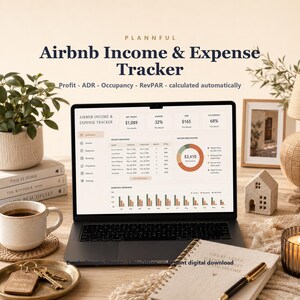 Airbnbの収入と支出トラッカー（GoogleスプレッドシートとExcel対応）、短期レンタル用スプレッドシート、利益、平均客室単価、稼働率、RevPARトラッカー
