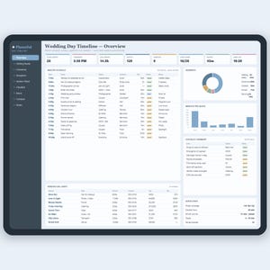 Tijdlijnsjabloon trouwdag, uur per uur trouwschema en schema voor Google Spreadsheets en Excel, bewerkbare checklist 'Dag van de dag' afbeelding 2