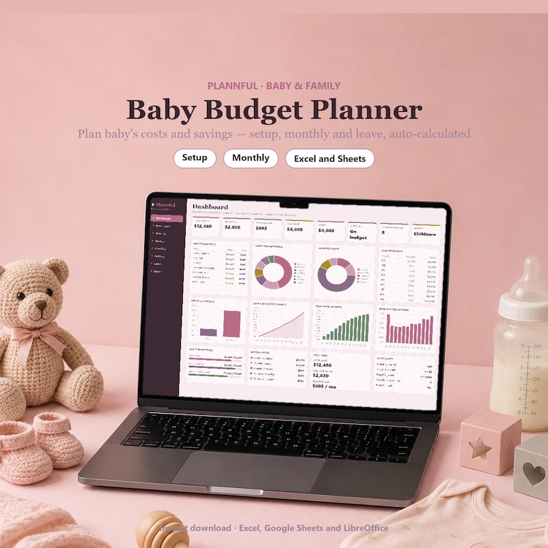 Baby Planer und Checkliste für neue Eltern | Baby-Einkaufsliste und Register Haushalt | Excel & Google Sheets Bild 1