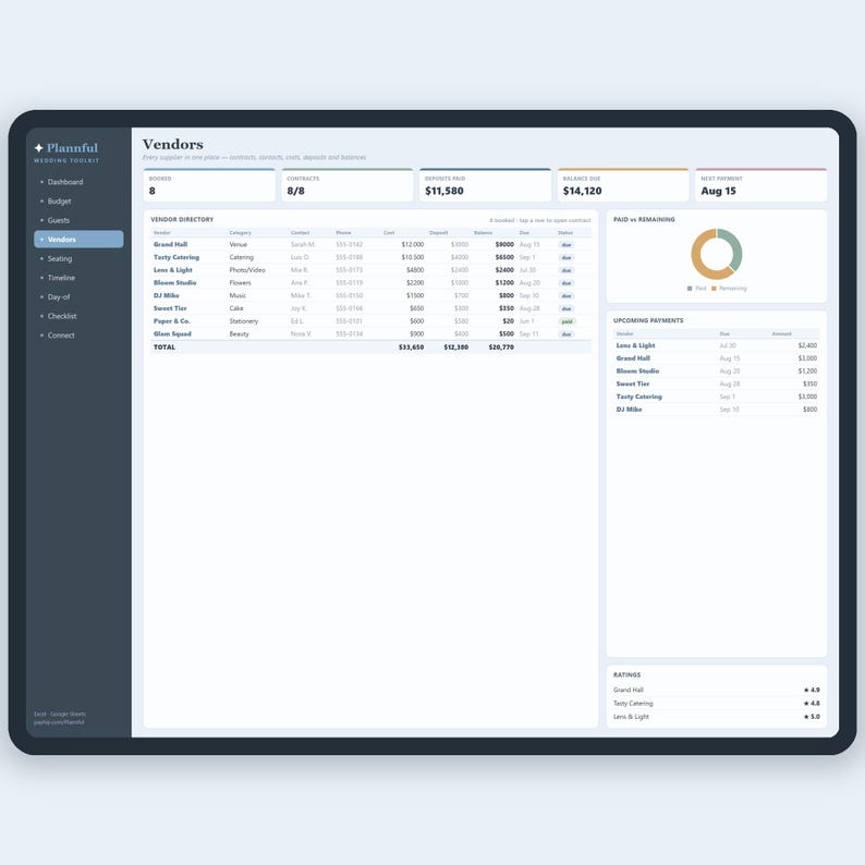Ultieme bruiloftplannerbundel voor Google Spreadsheets en Excel, budget, gastenlijst, stoelindeling, tijdlijn en spreadsheetset checklist afbeelding 5