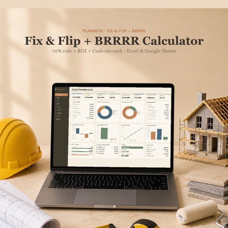 Fix and Flip Calculator + BRRRR Spreadsheet | House Flipping Deal Analyzer | 70% Rule, ROI and Profit Calculator | Excel & Google Sheets immagine 1