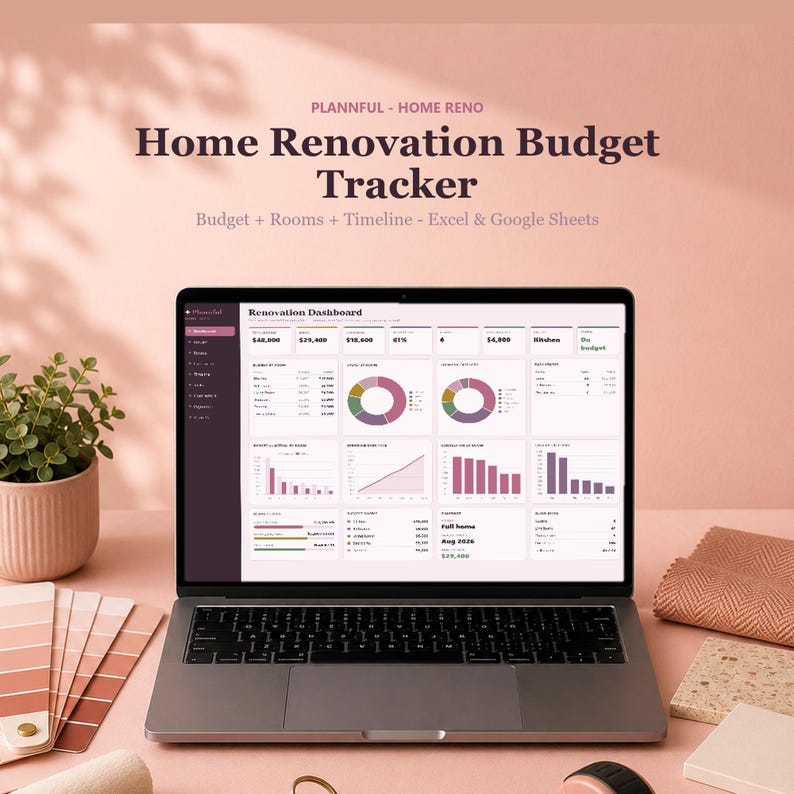 Home Renovation Budget Tracker Tabelle | Haus Remodel Planer | Kosten und Ausgaben Tracker für Bauprojekte | Excel & Google Sheets Bild 1