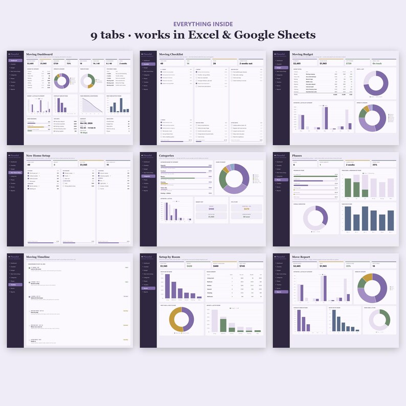 Lista de verificación para la mudanza y hoja de cálculo para organizar el nuevo hogar / Presupuesto de mudanza, planificador de embalaje y montaje / Excel y Google Sheets imagen 10