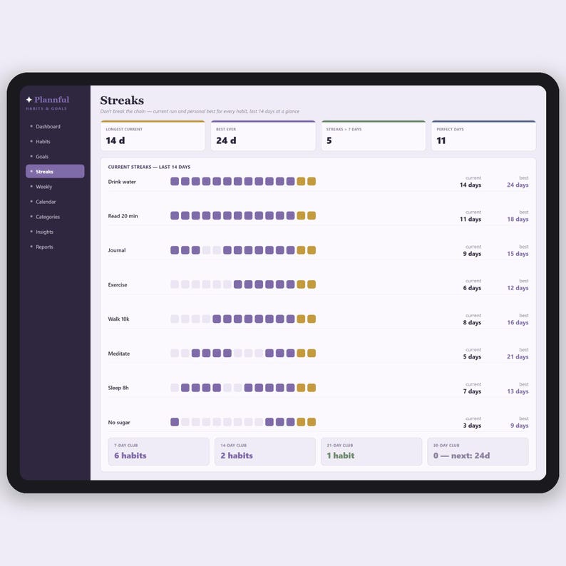 Habit Tracker Tabelle | tägliche Gewohnheit und Ziel-Tracker | Streifen-, Routine- und Tor-Planer | Excel & Google Sheets Bild 4