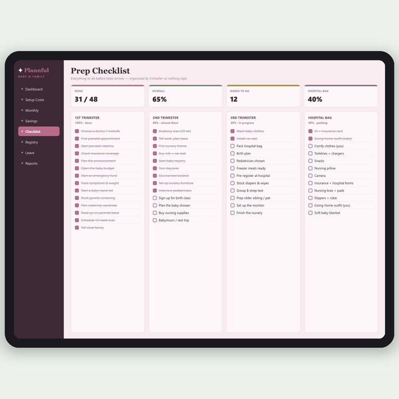 Baby Planer und Checkliste für neue Eltern | Baby-Einkaufsliste und Register Haushalt | Excel & Google Sheets Bild 5