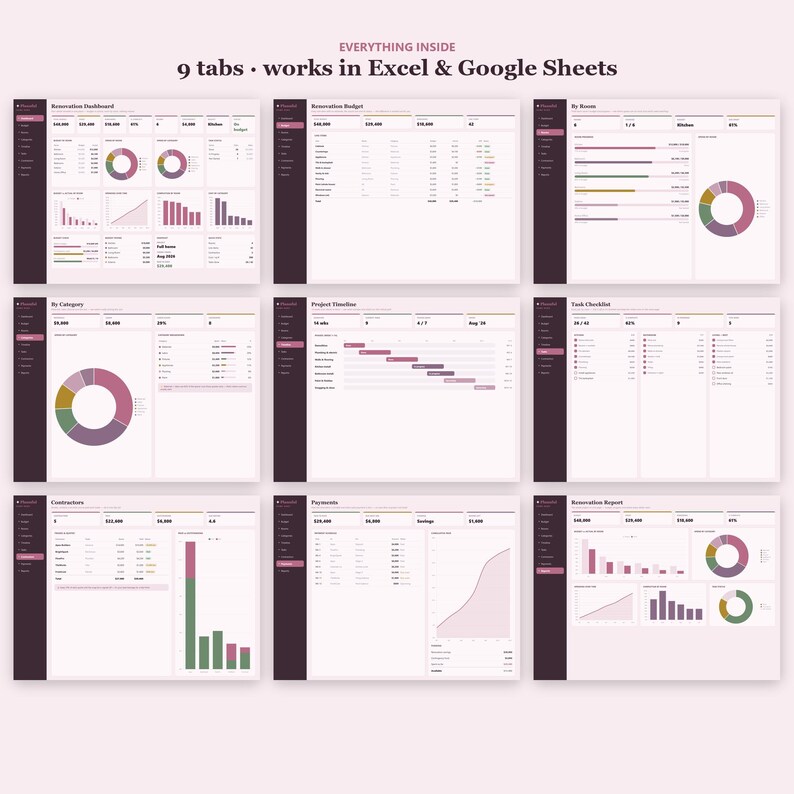 Home Renovation Budget Tracker Tabelle | Haus Remodel Planer | Kosten und Ausgaben Tracker für Bauprojekte | Excel & Google Sheets Bild 10
