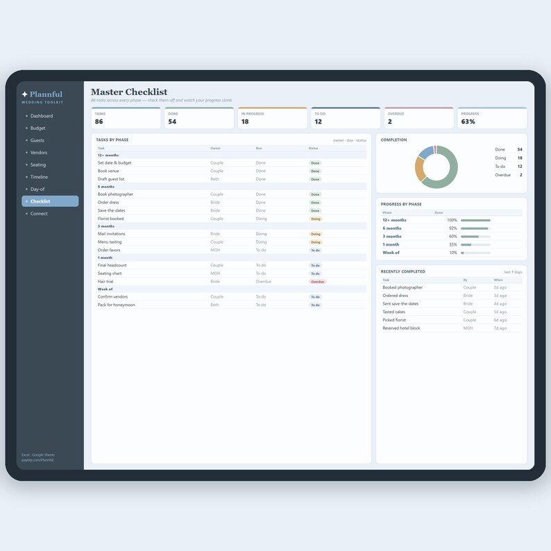 Plantilla todo en uno para planificar bodas: hoja de cálculo, control de presupuesto para Google Sheets y Excel, lista de invitados, plano de mesas y confirmación de asistencia. imagen 9