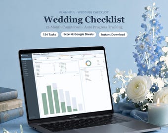 Spreadsheet bruiloft planning checklist, 12 maanden aftellen bruiloft takenlijst voor Google Spreadsheets en Excel, bewerkbare checklist bruid