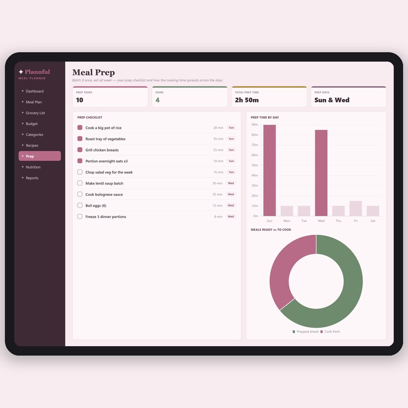 Planificador de comidas y lista de la compra en formato de hoja de cálculo / Planificador semanal de comidas y control del presupuesto de la compra / Excel y Google Sheets imagen 7