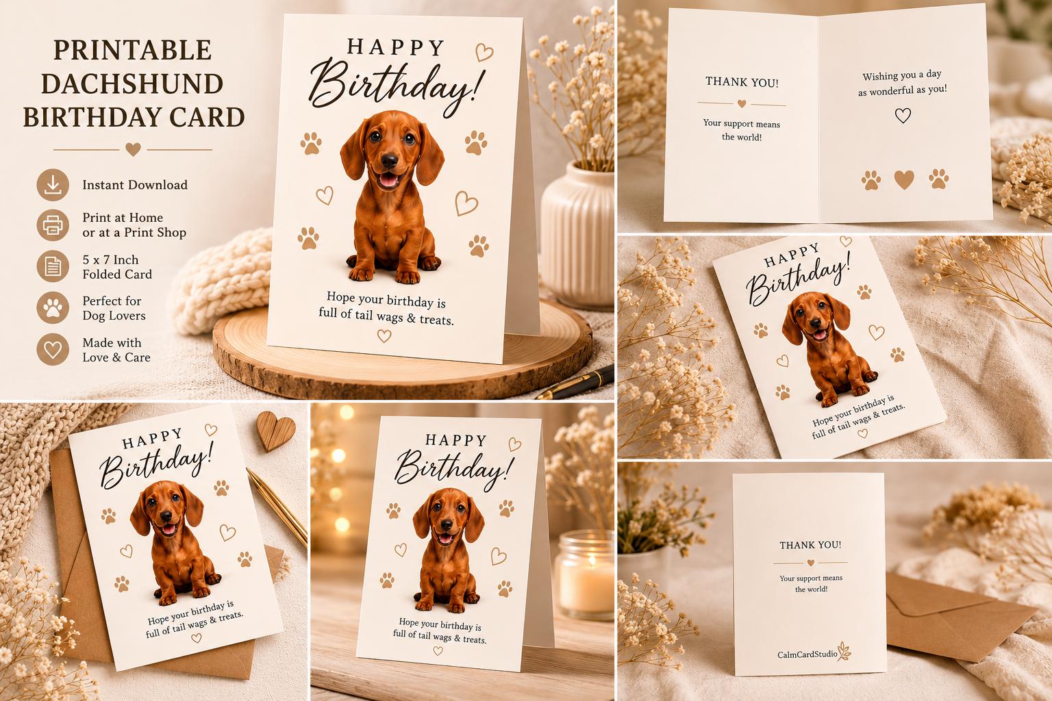 Dachshund Birthday Card Printable, Cute Sausage Dog Birthday Card ...
