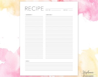 a5 recipe page recipe page a5 recipe book recipe card etsy