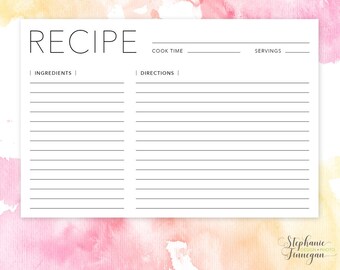 recipe card 3x5 recipe card printable recipe printable etsy