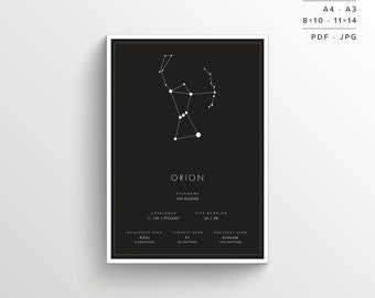Orion Constellation Print | Printable Poster | Constellation Art | Minimalist Poster | Black and White | Stars | Instant Download