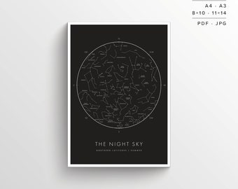 Constellations Print | Printable Poster | Night Sky | Constellation Art | Minimalist Poster | Black and White | Stars | Instant Download