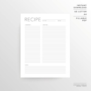 Rezeptseite | US Letter | A4 | Rezept Printable | Rezeptvorlage | Rezeptblatt | Blanko-Rezeptbuch | Druckbares Rezept | Sofort Download