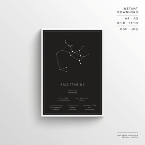 Sagittarius Constellation Print Printable Poster Constellation Art Zodiac Minimalist Poster Black and White Instant Download image 1