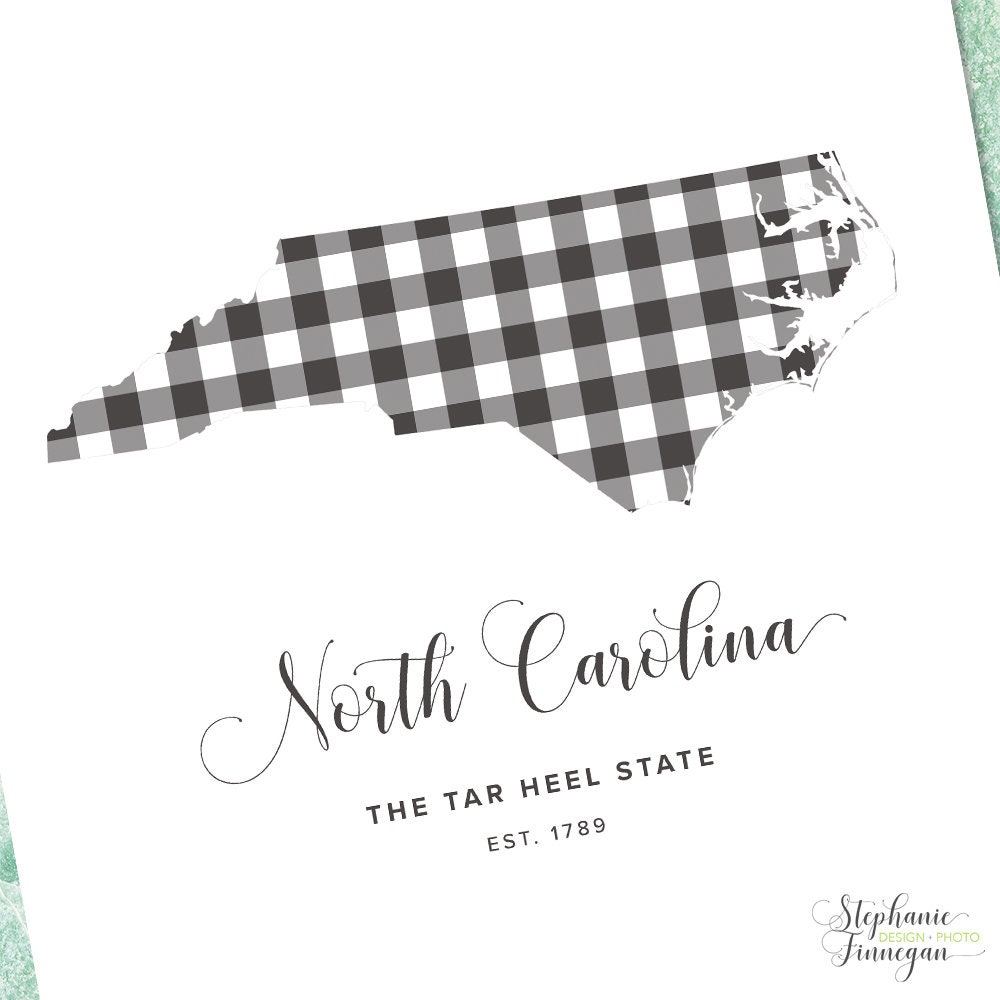 North Carolina Printable | Printable Art | Gingham | NC Print | North ...