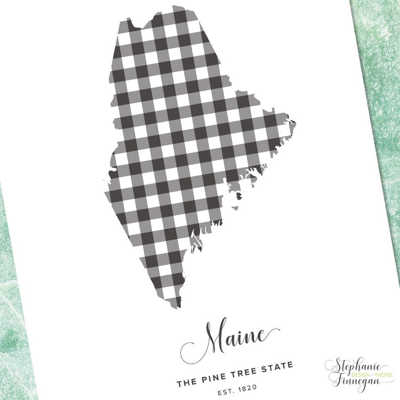 Maine Printable | Printable Art | Gingham | ME Print | Maine Art ...