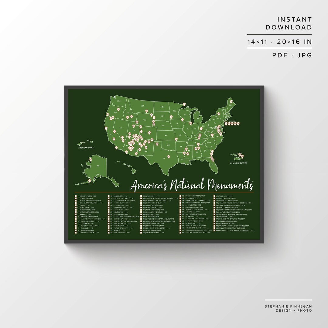 National Monuments Map Printable Map US National Monuments National Il 1080xN.5915305593 Erbl