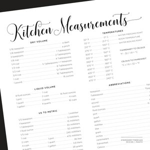 Kitchen Measurements Kitchen Conversions Kitchen Equivalents Cooking Conversions Conversion Chart Kitchen Chart Kitchen Décor image 3