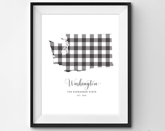 Washington afdrukbaar | Afdrukbare kunst | Gingham | Washington-kunst | Washington | Staatskunst afdrukbaar | Staatsposter | Afdrukbare muurkunst