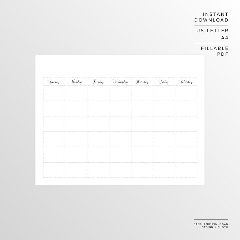 Blank Calendar Template Printable Calendar Calendar Etsy
