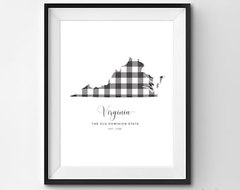 Virginia Printable | Printable Art | Gingham | VA Print | Virginia Art | Virginia | State Art Printable | State Poster | Printable Wall Art