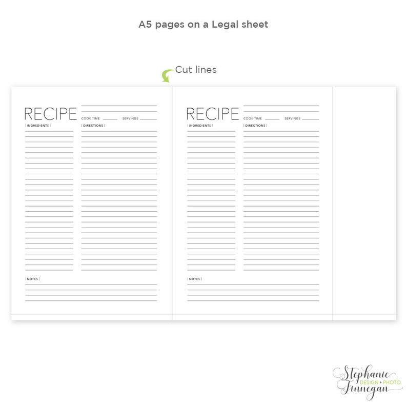 A5 Recipe Page Recipe Page A5 Recipe Book Recipe Card Etsy