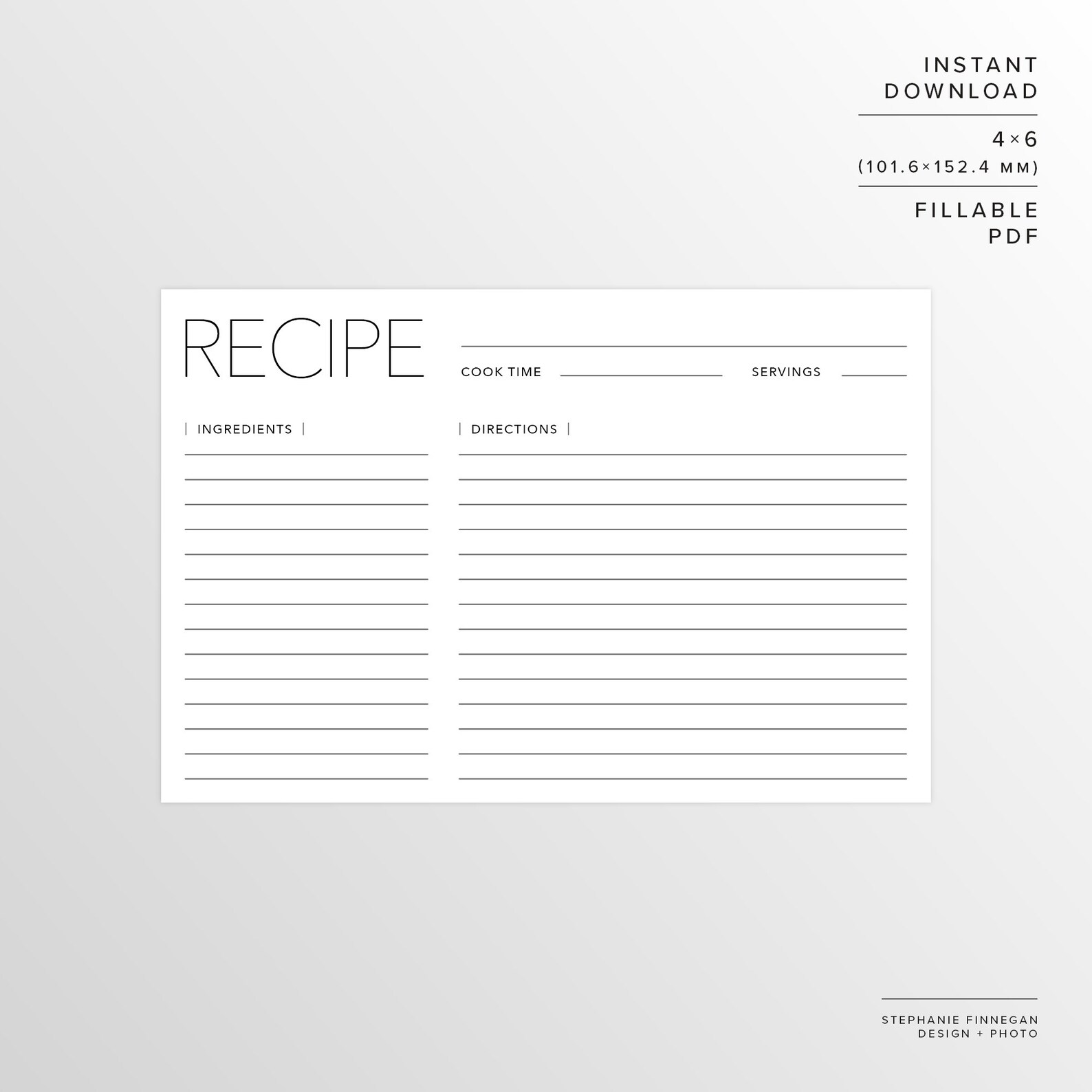 4x6 Recipe Card Printable Recipe Printable Card Recipe Printable Recipe