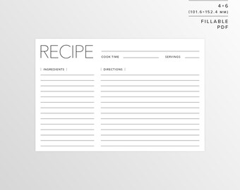 4x6 Recipe Card | Printable Recipe | Printable Card | Recipe | Printable | Recipe Cards | Recipe Template | Instant Download
