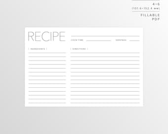 4x6 Recipe Card | Printable Recipe | Printable Card | Recipe | Printable | Recipe Cards | Recipe Template | Instant Download