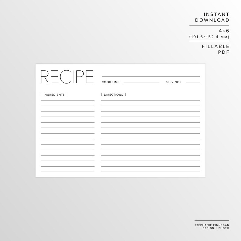 4x6 Recipe Card | Printable Recipe | Printable Card | Recipe ...