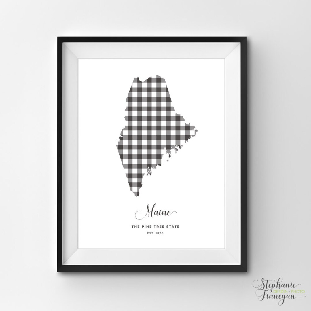 Maine Printable | Printable Art | Gingham | ME Print | Maine Art ...