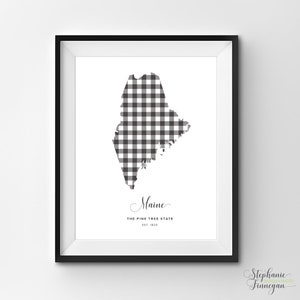 Maine imprimible / arte imprimible / Gingham / ME impresión / arte de Maine / Maine / arte estatal imprimible / cartel estatal / arte de pared imprimible