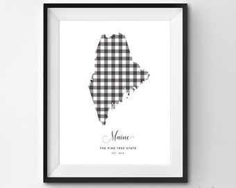 Maine Printable | Printable Art | Gingham | ME Print | Maine Art | Maine | State Art Printable | State Poster | Printable Wall Art