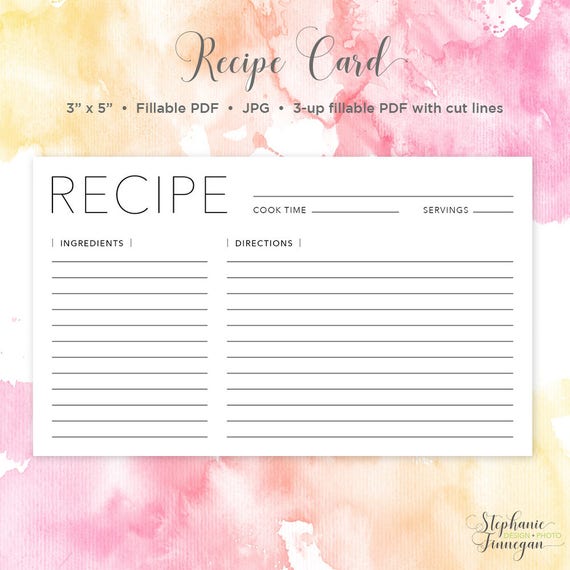 recipe card 3x5 recipe card printable recipe printable etsy how to print 3x5 cards