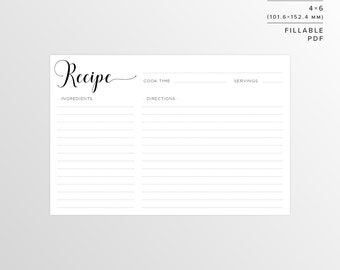 4x6 Recipe Card | Printable Recipe | Printable Card | Recipe | Printable | Recipe Cards | Recipe Template | Instant Download