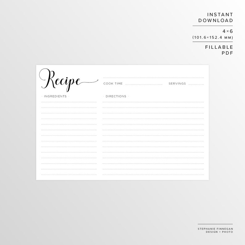 4x6 Recipe Card Printable Recipe Printable Card Recipe Printable Recipe Cards Recipe Template Instant Download image 1