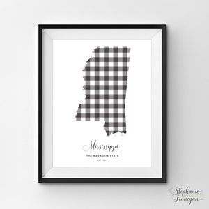 Mississippi imprimible / Arte imprimible / Gingham / MS Print / Arte de Mississippi / Mississippi / Arte estatal imprimible / Cartel estatal / Arte de pared