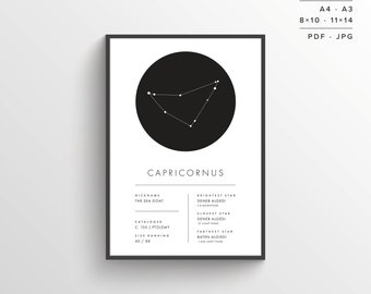 Capricornus Constellation Print | Printable Poster | Constellation Art | Minimalist Poster | Black and White | Capricorn | Zodiac