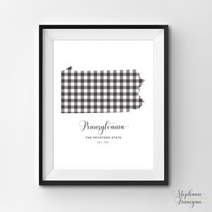 Pensilvania imprimible / Arte imprimible / Gingham / Impresión PA / Arte de Pensilvania / Pensilvania / Arte estatal imprimible / Cartel estatal