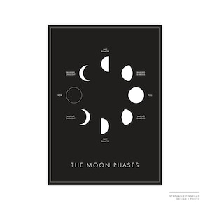 Moon Phases Print Printable Poster Lunar Phases Moon Space Art Minimalist Poster Black and White Instant Download imagem 3