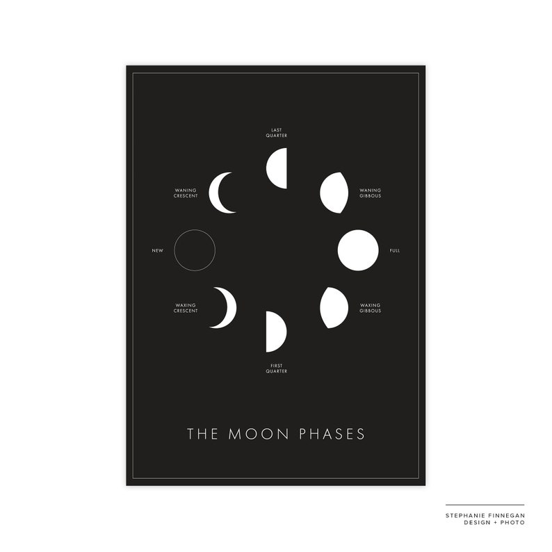 Moon Phases Print Printable Poster Lunar Phases Moon Space Art Minimalist Poster Black and White Instant Download imagem 3